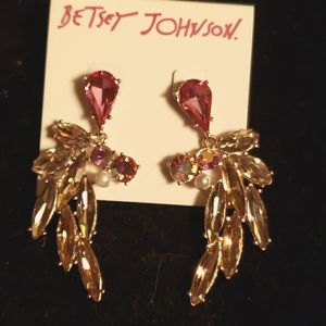 Betsey Johnson Pink Feather Drop Earrings